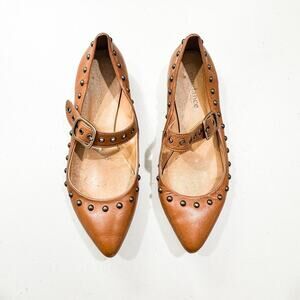 Sundance Studded Gotham Flats Brown Leather Pointy Toe Size 38 Italy 8